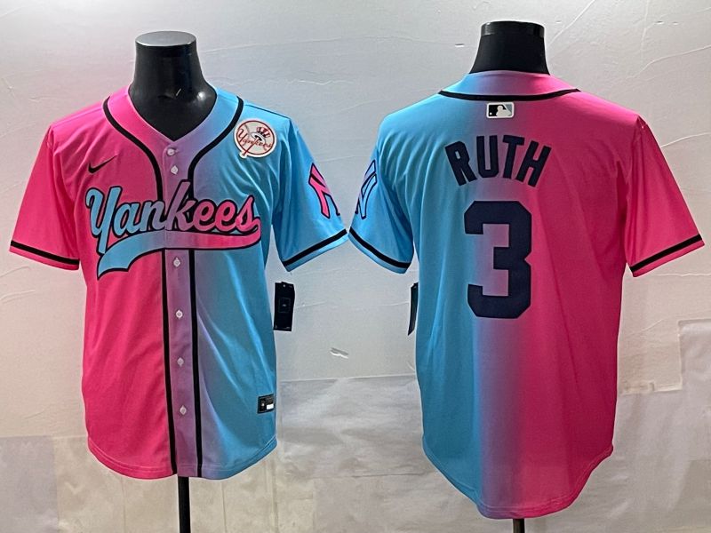 Men New York Yankees #3 Ruth Blue pink Game 2025 Nike MLB Jersey style 008